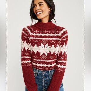 Abercrombie and Fitch Mock Neck Fair Isle Snowflake Sweater